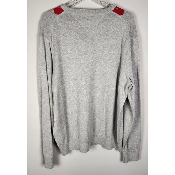 Tommy Hilfiger Men's V-Neck Argyle Sweater Gray Red Black Size L Acadamia Cotton - Picture 2 of 8